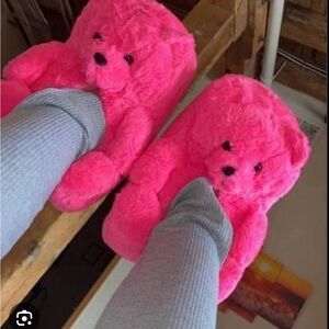 Hot Pink Teddy Bear Slippers